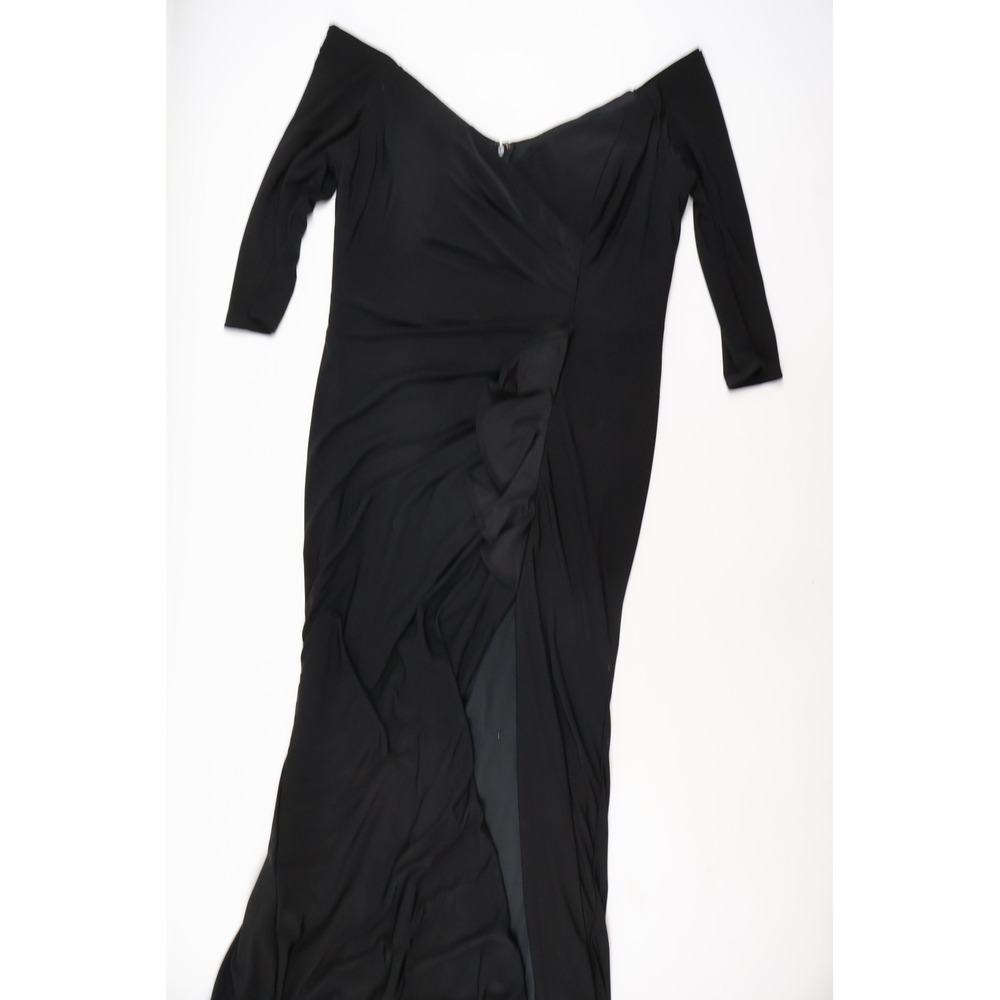 Cindy Collection Gown Off Shoulder Ruched Side Slit Black Solid 2XL 1719